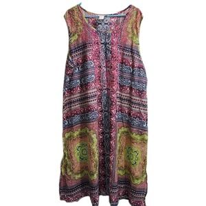 CW Classics Muumuu Dress L Pink Blue Paisley Boho Lightweight Cotton Lounge